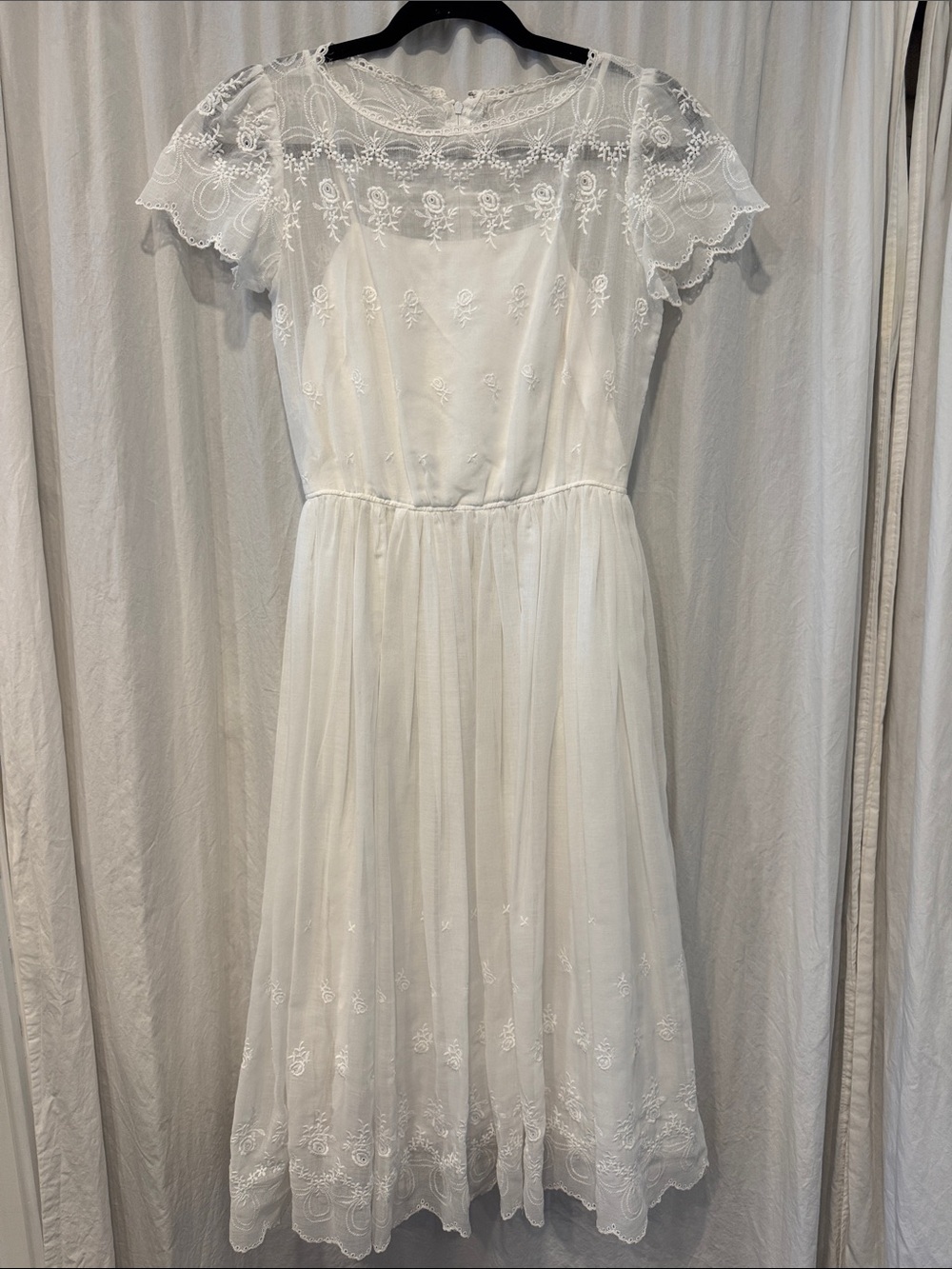 Vintage Lace Embroidered White Tea Dress